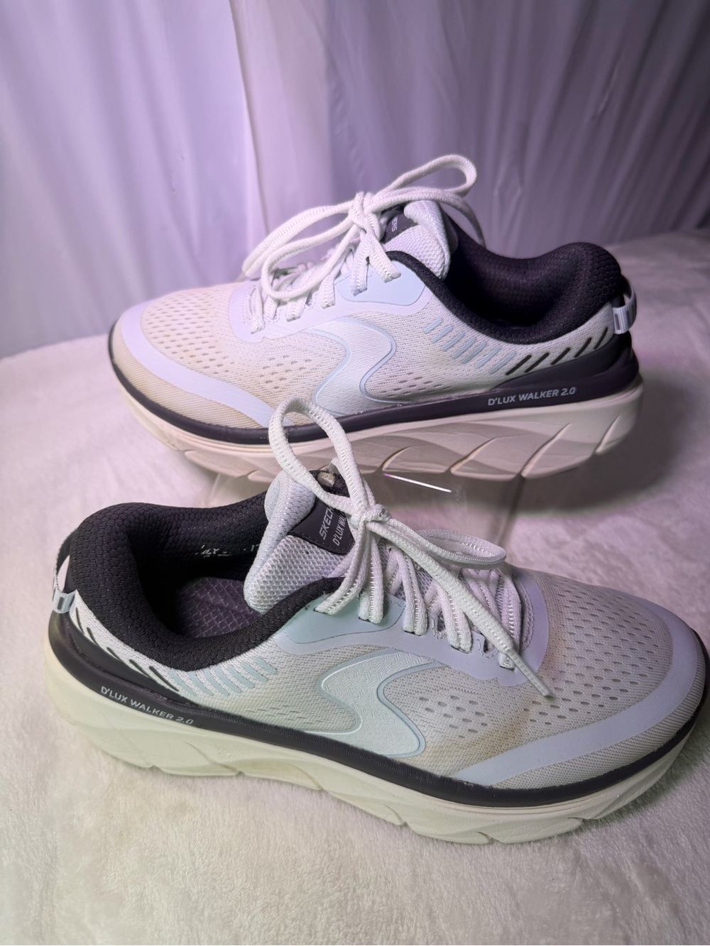 Skechers D'lux Walker 2.0 Women's White with Light Blue and Black Accents - Picture 3 of 11
